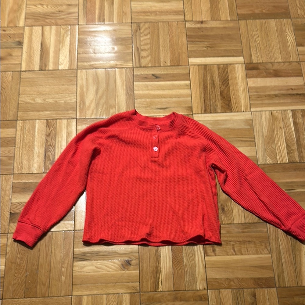 Old Navy Henley Long Sleeve Sweatshirt in Bright Coral/Pink, Size Small